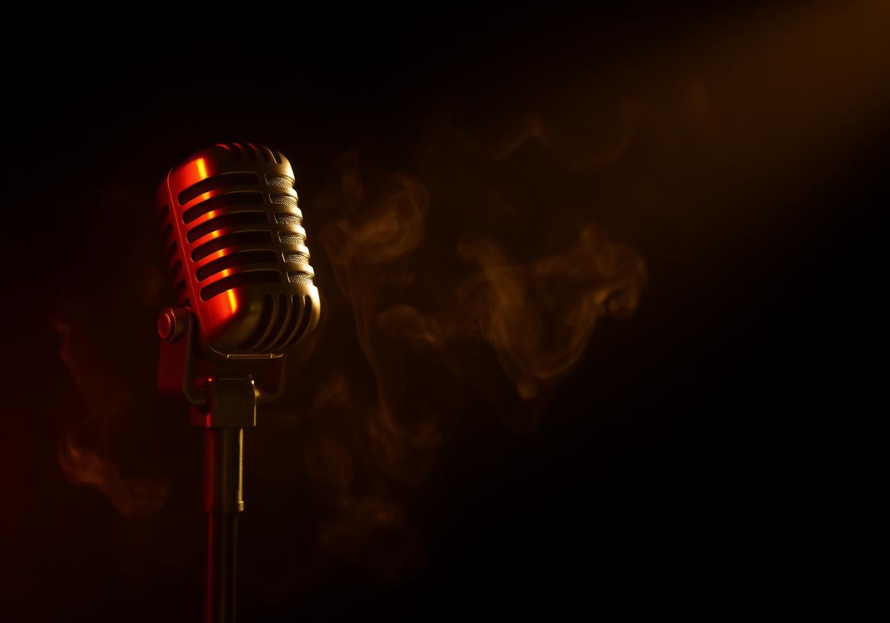 Vintage studio microphone in smoke